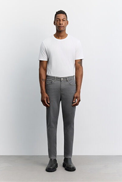 Avva Men's Gray Vintage Washed Cotton Elastane Comfort Slim Fit Jean Trousers...
