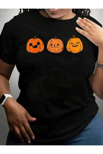 kai22 تي شيرت بطبعة جرافيك سوداء لعيد الهالوين من Pumpkin Jack O Lantern