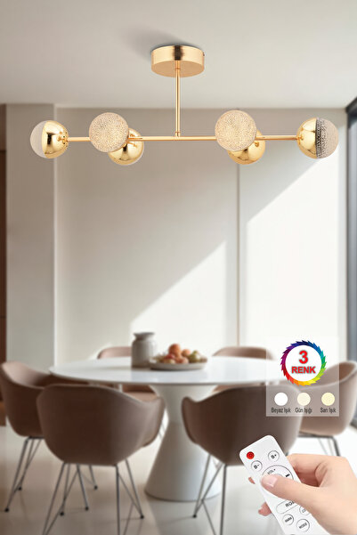 İstanbul Avize Bency 6'lı Gold Kumandalı Lux 3 Renk Ledli Modern Led Avize