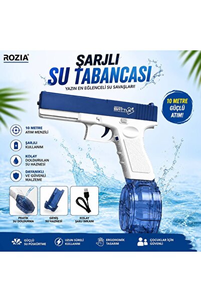ROZIA Şarjlı Elektrikli Su Tabancası 10 Metre Menzilli Oyuncak