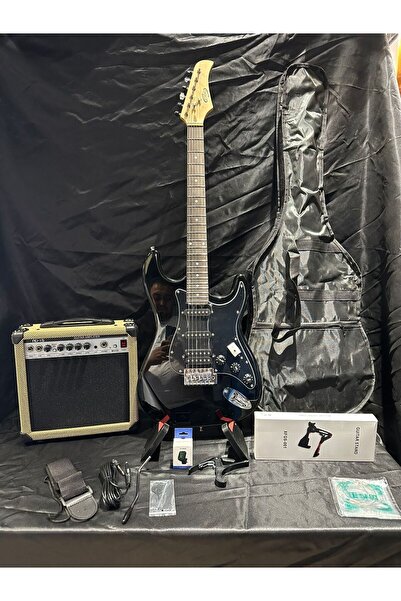 Sazhane Siyah Elektro Gitar Full Set – 15W Bluetooth Amfi