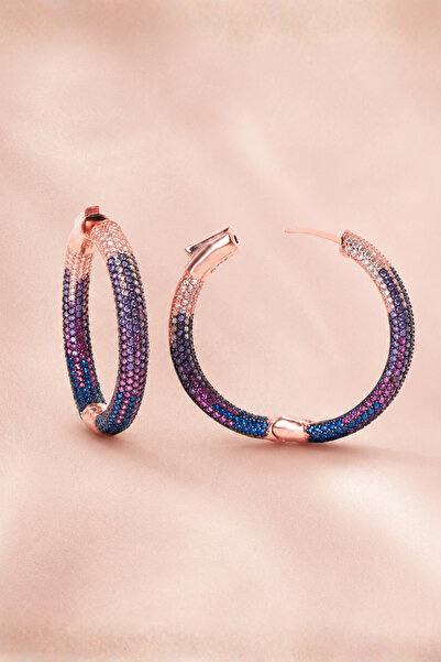 925 Ayar Gümüş Rose Gold Kaplama Pembe Ombre Disk Küpe - Eclipse Disc