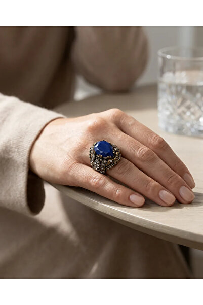 Dorvina Bronze Women's Ring Authentic Copper Jewelry Margazite Worked Blue St...