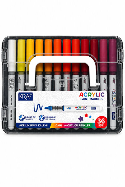 KRAF 666 Akrilik Marker Yuvarlak Uç Boya Kalemi Seti 36 Renk