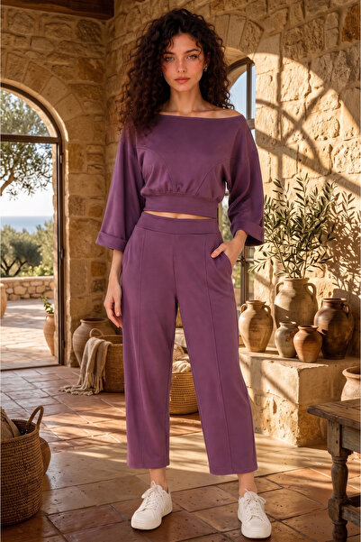 MELA ROSSA Țesătură modal interlock de culoare violet pentru femei, cu detali...