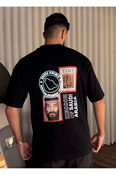 ZAVIXO Saudi Arabia Printed Black Oversize T-Shirt Unisex Front and Back Grap...