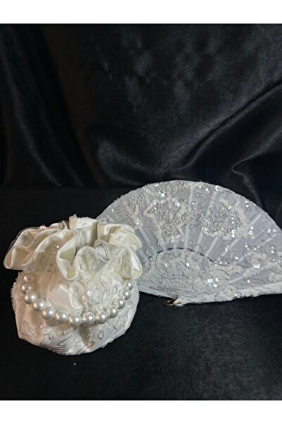Bridal Luxe Bridal Fan with Pearls and Bridal Bag