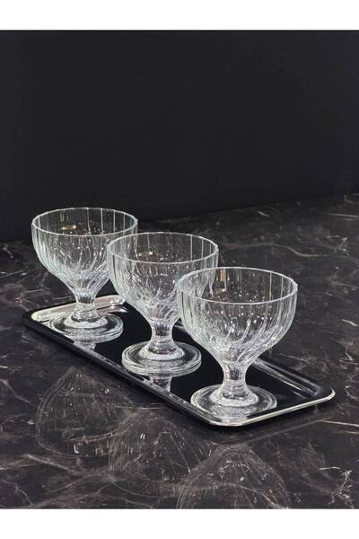 isra kristal Silver Mova 3-Piece Glass Bowl Set with Tray, Breakfast, Snack, ...