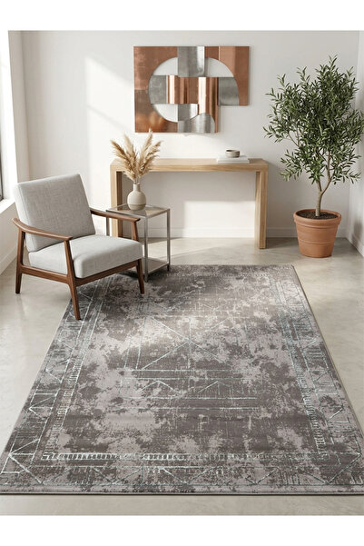 jeel alshabab "Astria" Turkish Carpet - Modern Antique Gray Charcoal with Sky...