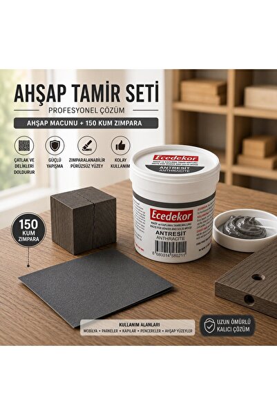 ESBH Antrasit Ahşap Tamir Macunu Seti 200 Gr + 150 Kum Zımpara - Mobilya, Par...