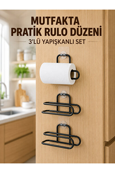 Generic Brand 3-Piece Adhesive Toilet Paper Holder Black Roll Holder for Bath...