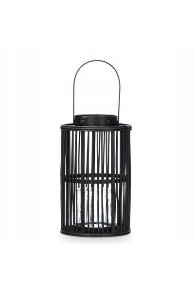 Gift Decor LANTERNĂ DIN BAMBUS NEAGRĂ Ø 18,5 LANTERNĂ PENTRU LUMÂNĂRI CU MÂNER