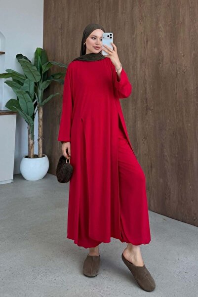 Şule Giyim Double Slit Suit Red