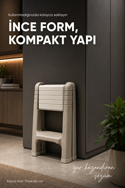 Vienev Katlanabilir Basamak Tabure 2 Basamaklı Plastik Merdiven Mutfak Kiler Banyo İçin Kompakt Ev Tipi