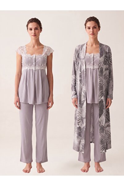by İGP Patterned Robe and Maternity Nursing Pajama Set with Nursing Features ...