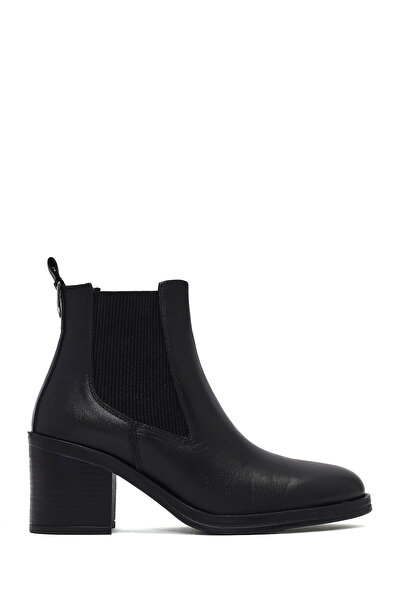Derimod Women's Black Thick Heeled Leather Cowboy Boots Wf180010Dv