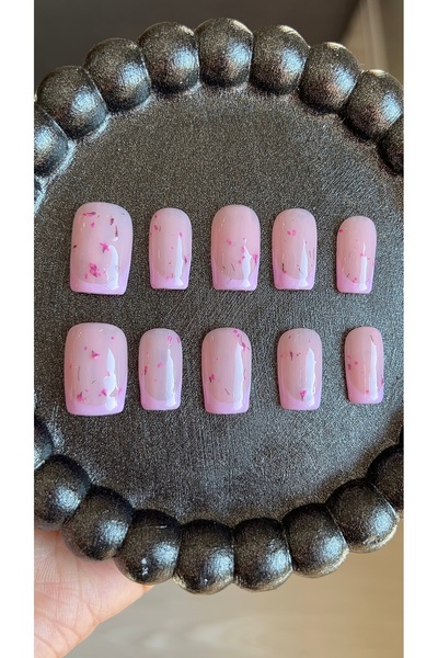 Store Jel Takma Tırnak - Pink petal French Kısa square 10'lu