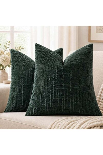 Generic Set of 2 Chenille Throw Pillow Covers 18x18 Inch Dark Green Soft Deco...