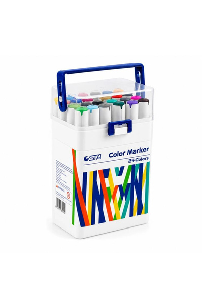STA 910324 Double-Tip Alcohol-Based Marker 1Mm/1-7Mm Tip Pen Set 24 Pcs (Colo...