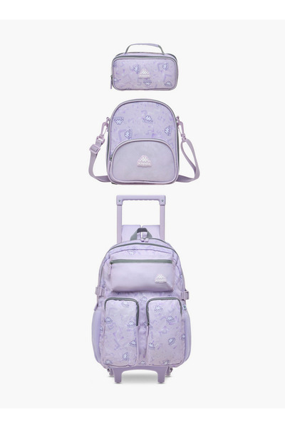 Kappa Logo Print 3-Piece School Trolley Bag Set for Kids 13 Years+ with Lunch...