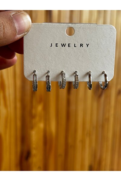 MODA Women's Silver Color Stone Hoop Earrings Set of 3 Stylish Elegant Earrin...
