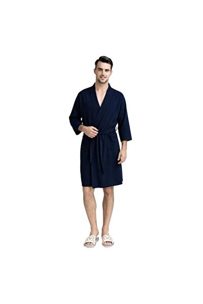 Generic HALAMODO Men's Waffle Kimono Robe Lightweight Spa Bathrobe Pockets Tu...