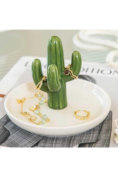 Generic Cactus Ring Holder Dish, Ceramic Jewelry Tray Trinket Dish for Neckla...