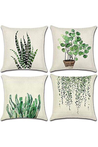 Generic Pillows Set of 4 Decorative Throw Pillow Covers 45 x 45 cm, Green Lea...