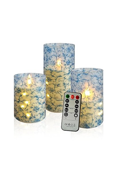 Generic Brand Flickering Flameless Candles Blue Floral Print, Embedded Star S...