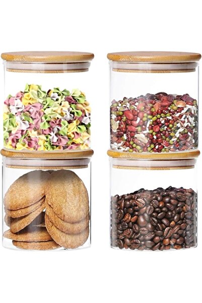 Generic 4 Pack Glass Jars with Airtight Bamboo Lids, Glass Kitchen Canisters ...