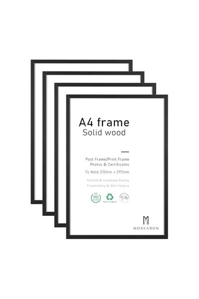 Generic Brand ATOBART A4 Wood Photo Frame,4 Pack-21x30cm Black Wood Picture F...