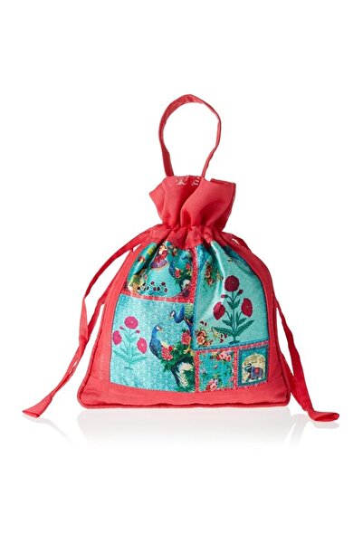Generic Brand Swayam faux silk draw string closure bag, red, gut07
