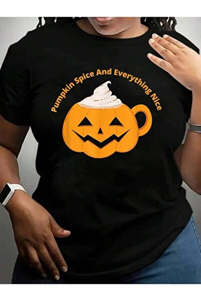 9JY Pumpkin Spice Coffee Latte Autumn Season Halloween Black Graphic T Shirts...