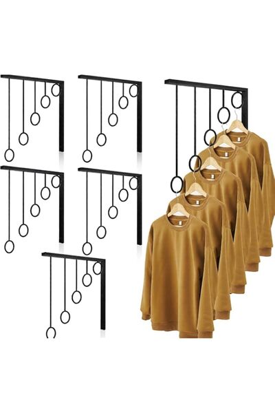 Generic Tazweeq 6 Pcs Wall Mounted Garment Racks, Black Metal Clothing Displa...