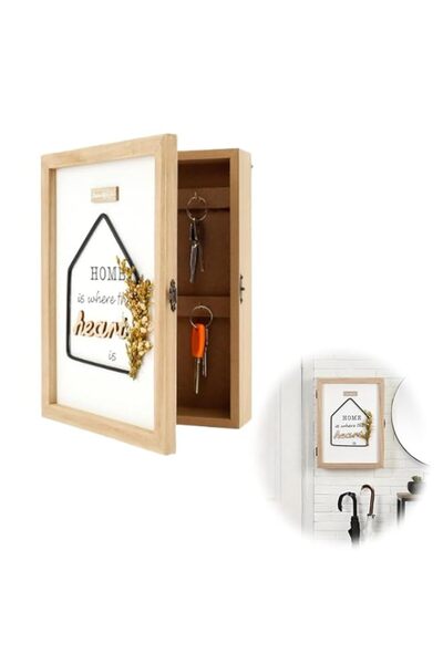 Generic Wood Key Holder Mount, Decorative Wall box with 6 Key Hooks, Rustic F...