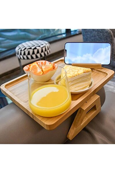 Generic Bamboo Sofa Tray Table, Couch Arm Tray Table Clip on Sofa with 360° R...