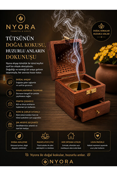 Hem NYORA Ahşap Konik Kutusu Çekmeceli Büyük Boy