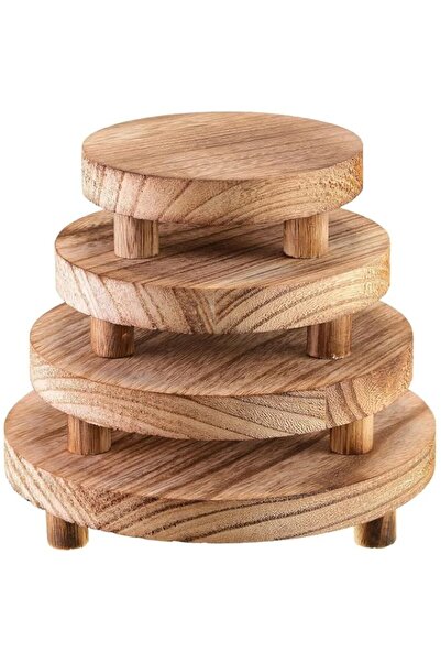 Generic Brand 4 Pcs Wooden Display Risers Set, Round Paulownia Wood Pedestal ...