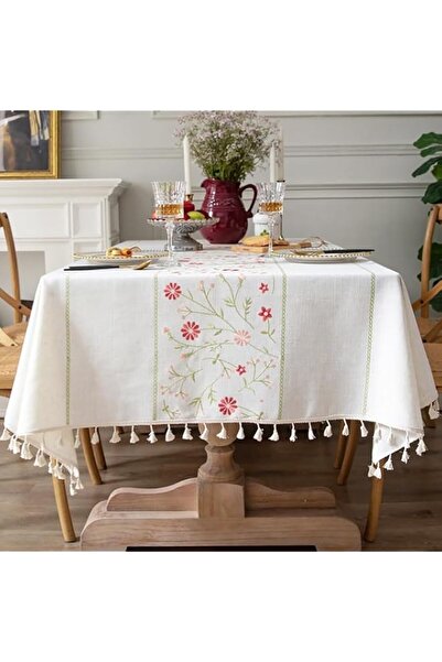 Generic Cotton Linen Tablecloth Rectangular, Washable Tablecloths Wrinkle Fre...