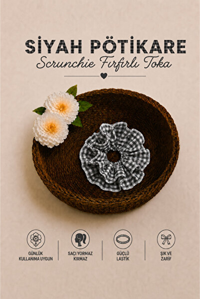 Hophera Gingham Ruffle Scrunchie Hair Clip with Strong Elastic