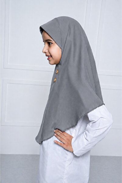 Linda Hijab Girls Hijab for Kids – Modest Islamic Headscarf for Muslim Girls, Stylish Kids Hijab with Front Button Detail & Delicate Trim