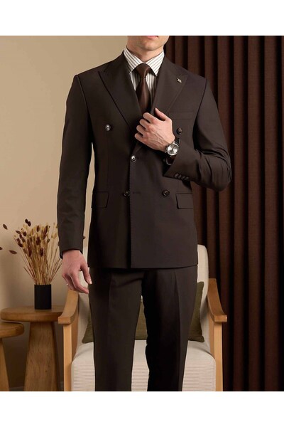 TerziAdemAltun Slim Fit Men's Pointed Collar Double Breasted Jacket Pants Sui...