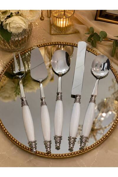 elif aksesuar 5 Piece Porcelain Serving Set with Handles Silver
