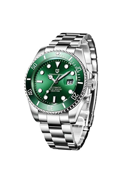 Pagani design Ανδρικό ρολόι Submariner, Μηχανικό, Ασημί / Πράσινο