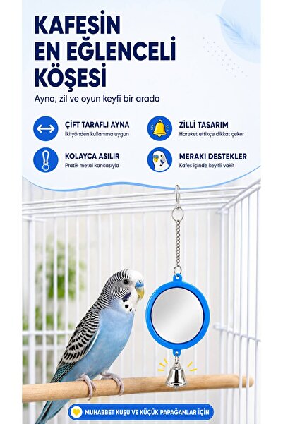 Beaks Çift Taraflı Aynalı Zilli Kuş Oyuncağı – Muhabbet Kuşu ve Papağan Kafes...