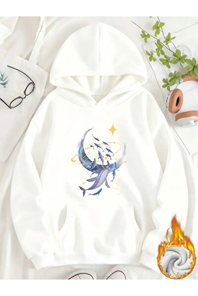 FUFLUNS Half Moon Printed Oversized Unisex Women'S/Men's Hooded Sweatshirt