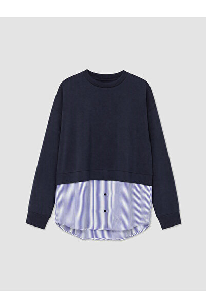 LC Waikiki Navy Blue Soft Touch Striped Women's Sweatshirt Tunic