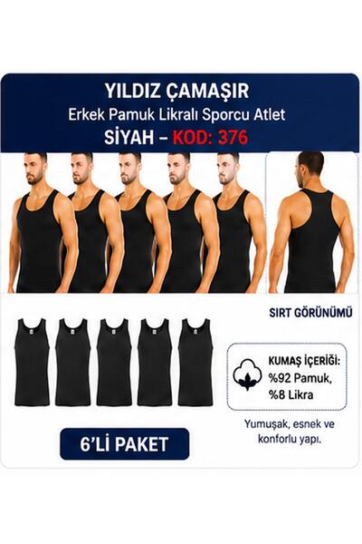 Yıldız Çamaşır Men's Cotton Lycra Sports Athlete Undershirts (375-376-377)- 6...