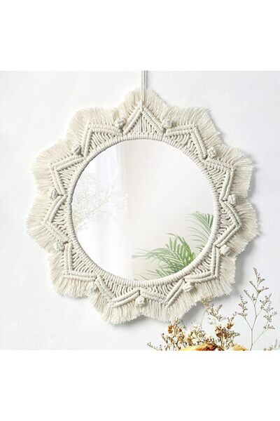 Generic LOMOHOO Hanging Wall Mirror with Macrame Fringe Set Round Boho Antiqu...