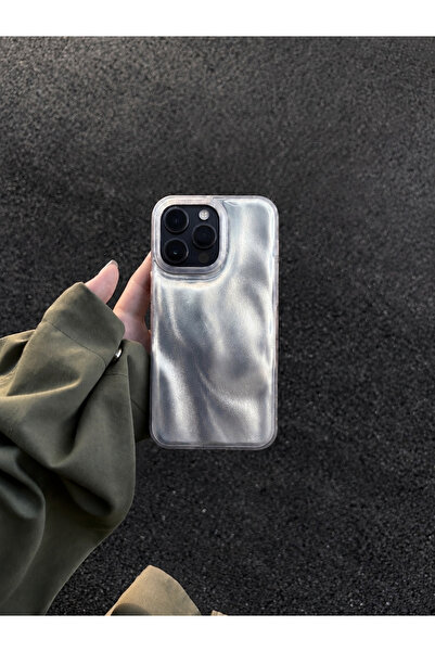 MUSSTECH Iphone 14 Pro Max Uyumlu Simli Metalik Renk Su Dalgası Efektli, Kame...